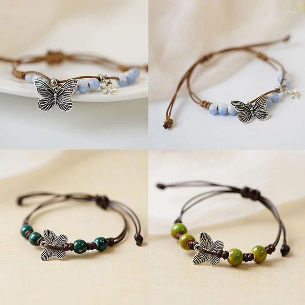 Braccialetto in stile etnico vintage letterario e artistico farfalla bracciale ceramico femmina studentessa cinese