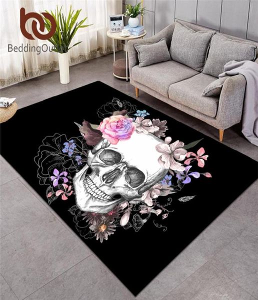 Beddingoutlet Crânio de açúcar Grande para a sala de estar Floral Bedroom Rugs NONSLIP GOTHIC MAT CASA decoração Alfombra Y202624547