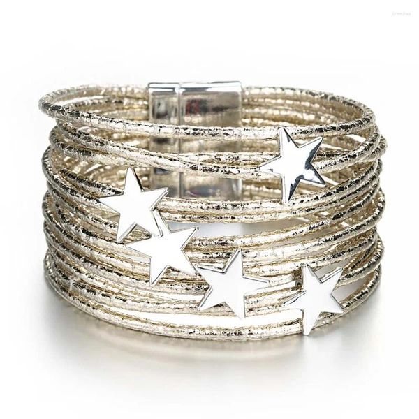 Braccialetti di fascino allelli boho glitter riempite le strisce sottili bracciale in pelle per donne stelle carine stelle