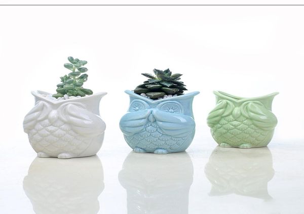 Süße saftige Topf -Eule Kleine Keramikblume -Blume glasierte Bonsai Plant Bulk Desk Home Garden Decoration7564584