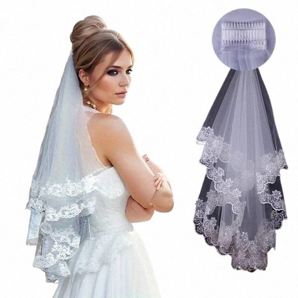 Элегантная двухслойная свадебная вуаль с расчесывами свадебные акценты Ribb Edge White Wedding Head Veils W4RC#