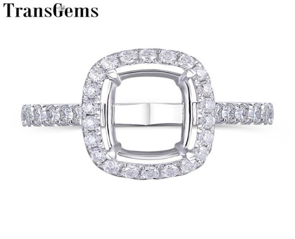 TransgeMs 14k Gold White Gold Halo Ring Semi Mount sem uma pedra preciosa de almofada de 79 mm, mas com sotaques de moissanita anel personalizado Y18479487