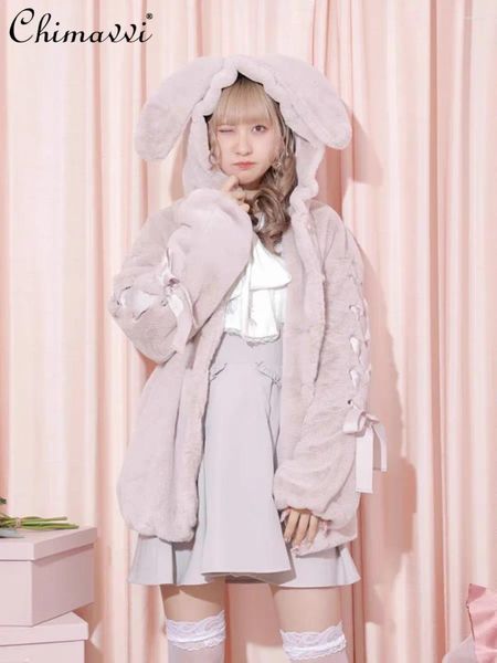 Женские мех японские пальто зимние моды сладкая утолщенная хлопчатобумажная куртка серия серии массовых ушей лолита плюшевое пальто