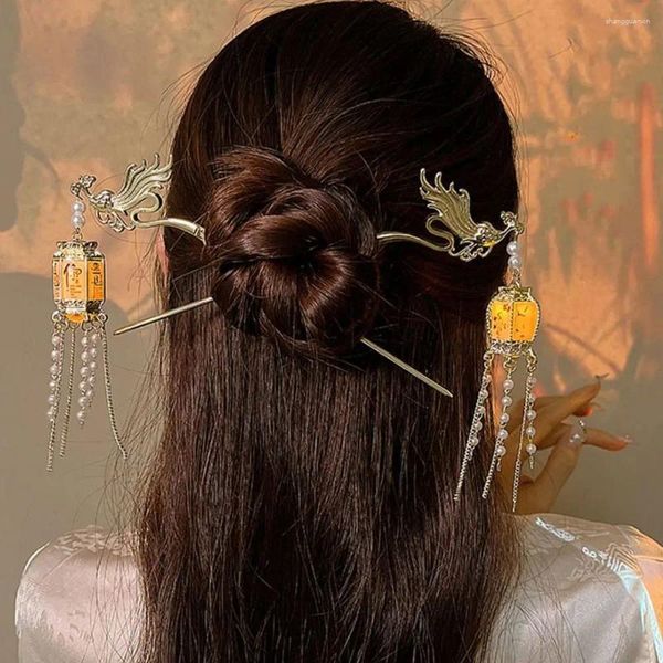 Haarklammern Zinc-Tin-Legierung Lantern Haarnadel Schönheit Perle Vintage Anhänger Stick Antike Style Kopfschmuck Geschenk Chinesische Kopfbedeckung