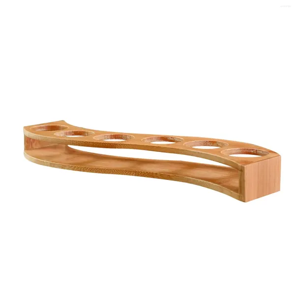 Küche Aufbewahrung 6 Löcher Glashalter Getränkewaren Serving Tablett Tasse Rack Accessoires Organizer Holz für Clubparty