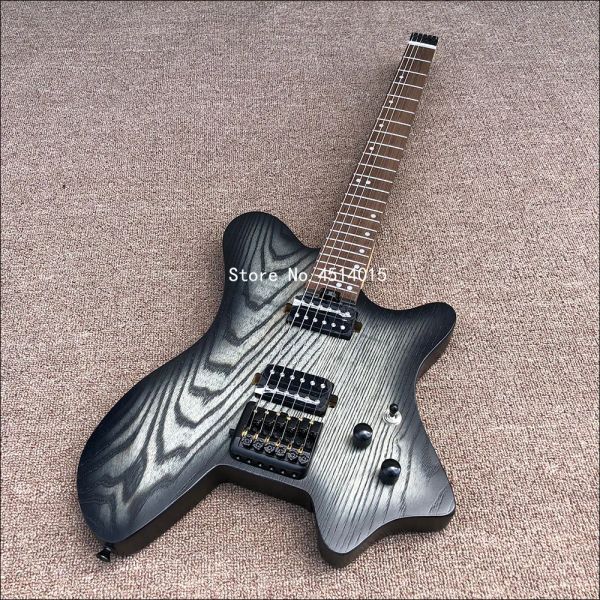 Guitarra nova 6string sem cabeça guitarra de guitarra portátil guitarra cinzas de madeira transparente preto aço inoxidável postagem.
