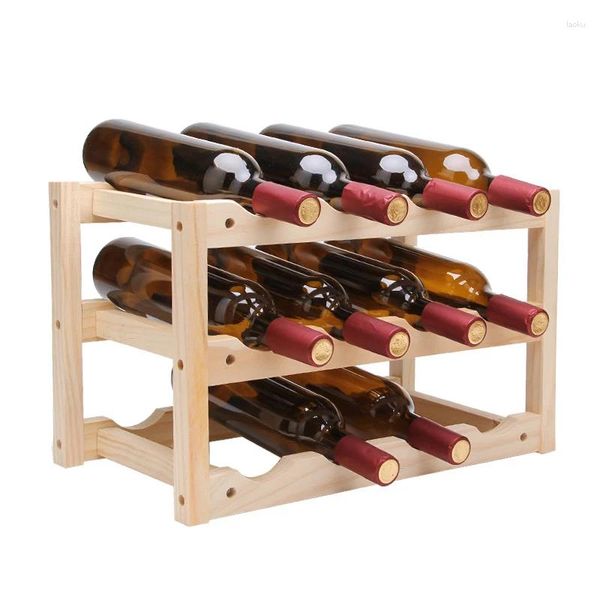 Armazenamento de cozinha de madeira sólida criativa Rack de vinho simples Durável Plataforma de exibição vermelha Display Garrafas de grande capacidade Racks