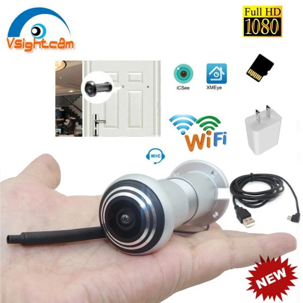 SISTEMA ICSEE Porta wireless Eye Hok Security 1080p HD 1,66 mm Fisheye CCTV Network Mini Porta Peofolo Wifi Camera P2P Audio TF Slot