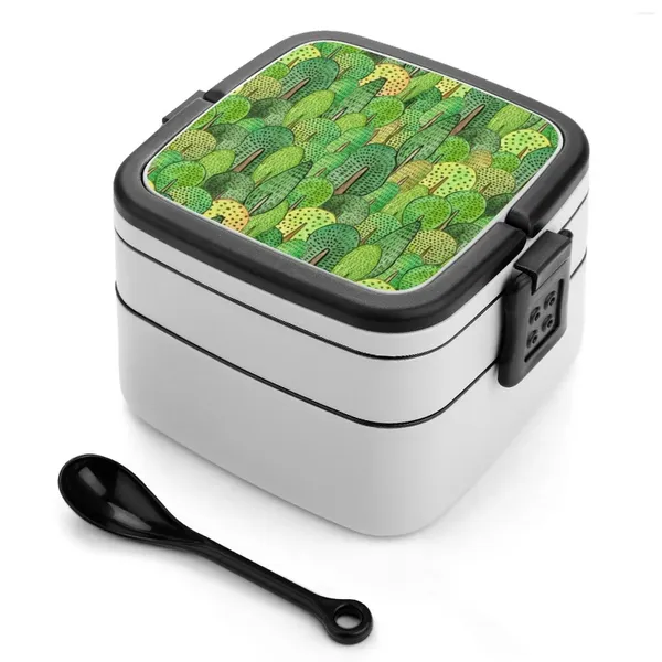 Dinkware WaterColor Forest Bento Boxes Fibra di grano PP perdite a prova di perdita con gli alberi da tavolo Pattern senza soluzione di continuità