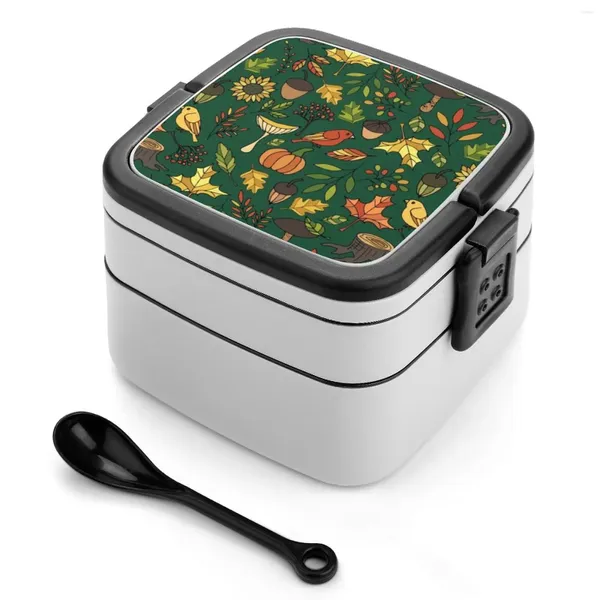 УЧЕТА СВЕДЕНИЯ Ярко -осенний двойной слой Bento Box Portable Containe PP Материал Acorn Leaf Patter