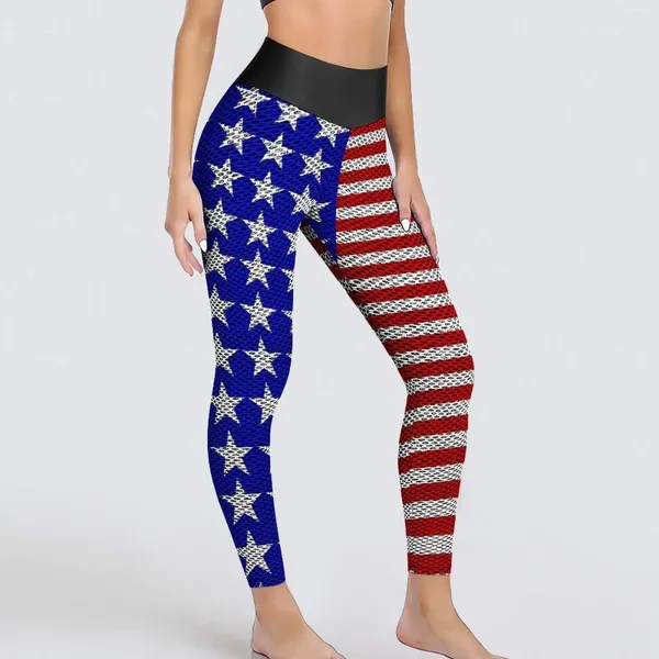 Leggings femininos EUA American Flag Yoga Stars e listras sexy Print High Caist Fitness Leggins Mulheres engraçadas meias esportivas sem costura