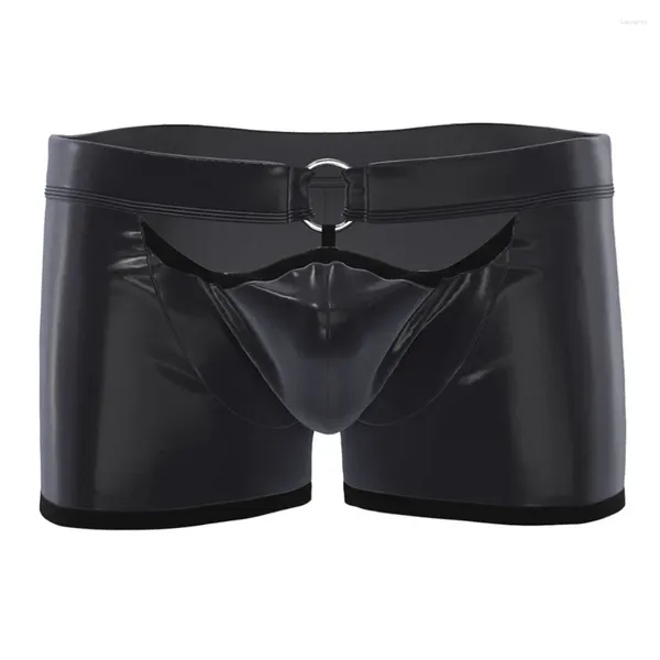 Underpants sexy Männer offener Schritt Kurzhose Faux Leder Hahn Ring Boxer Erotische Penis -Beutel Unterwäsche Männlicher schwuler Fetisch -Boxer