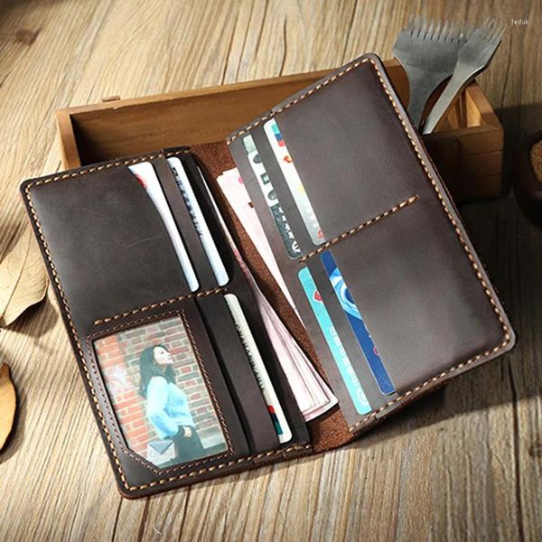 Brieftaschen handgefertigt Vintage echte Ledermänner Brieftasche Lange Clutch Bag Harte männliche Geldbörse Geldclips