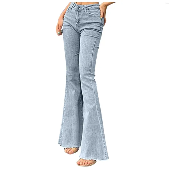 Jeans femininos Lavagem de cor de jeans coreano Y2K Vintage High Wistide Street American Retro retro Tube Femme Flare calças