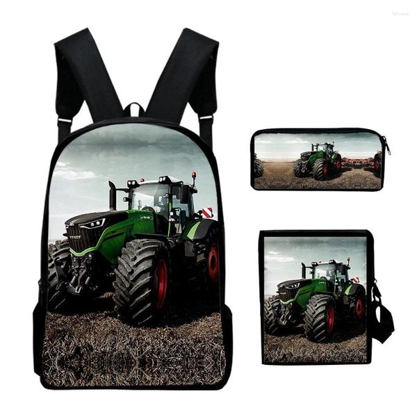 Backpack Hip Hop Funny Tractor Pattern 3pcs/Set 3D Print School BookBag Book Book Laptop Daypack Stucco a spalla