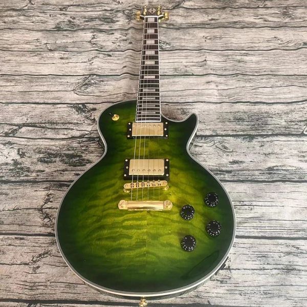 Guitarra famosa guitarra elétrica selecionada verde tigre verde acessórios de ouro Profissional Wood Free Entregation to Home.