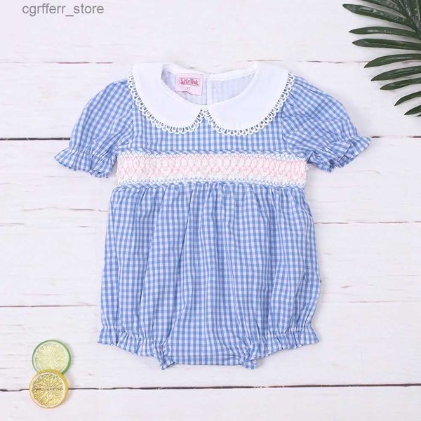 ROMPERS Boutique Baby Girl Clothes Smock Neugeborene Bluey Strampler Hand gemacht Stickbodysuit Schöne Kleinkindgitter Jumpsuit 0-2t L410