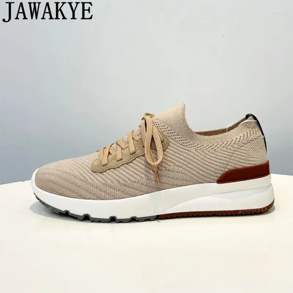 Casual Shoes 2024 Роскошные вязаные кроссовки Flat Men Commest Runway Single Single Lace Up Brand Walk