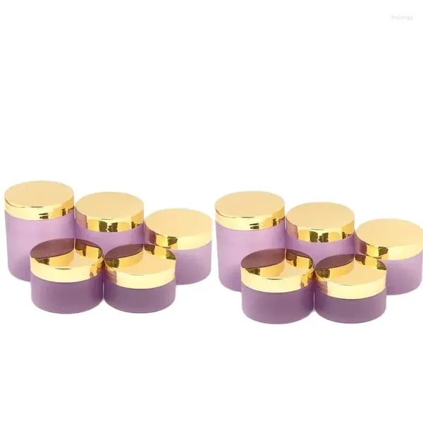 Garrafas de armazenamento 22pcs Frost Purple Wide Bocal Bulg Frother Gold Gold Gold 100g 120g 150g 200g 250g Creme de rosto Pots Recipiais de plástico para