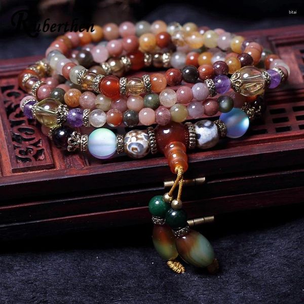 Strand Ruberthen Natural Chakra Gemstone 108 Mala Bracciale per le donne Link buddi tibetani fatti a mano