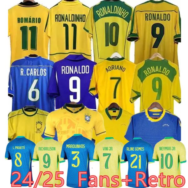 24 25 Brasil Vini.Jr.Maglie da calcio 2002 camicie retrò Carlos Romario Ronaldinho 2004 Camisa de Futebol 1994 Brasile 2006 Rivaldo 9193 98 94 02 82 84 92 78 70 57 85 85 88