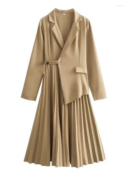 Lässige Kleider 2024 Herbst Kurzer Blazer Kleid für Frauen Beige Schnüre-up Single Button Slim Plissee Mini Vestidos Elegant OL Work Wear