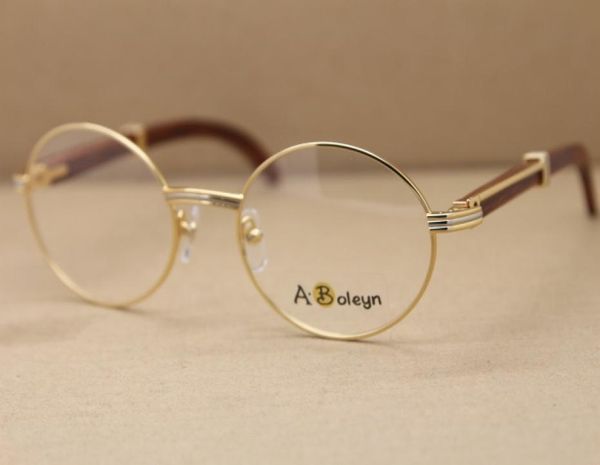 Altın Gözlük Çerçeveleri Erkekler veya Kadınlar Yuvarlak Metal Gözlükler Optik Dekor Ahşap Çerçeve Gözlük Tasarımcı Erkek Kadınlar Lüks3691688