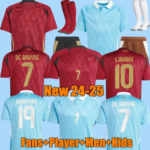 Belgio 24 25 Soccer Jersey de Bruyne Lukaku Doku 2024 Shirt da calcio 2025 uomini kit per bambini che si mette a casa via Carrasco Tielemans Bakayoko Trossard Fan Fans Fens Kids Kids