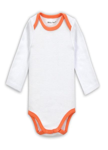 Weißer Baby Strampler mit orangefarbenem Kragenkante Langarmbaby Strampler Anzüge und Springer online 3m6m9m12m1329579