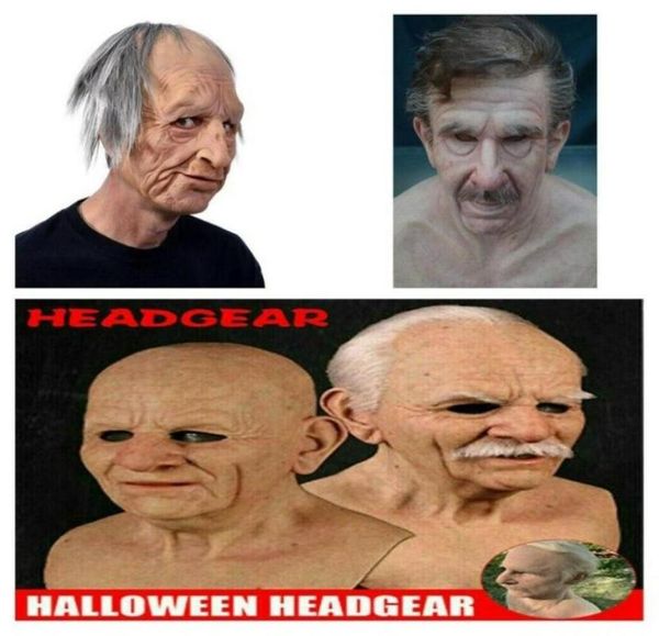 Máscaras de festa Old Man Scary Mask Halloween Full Head Latex Cosplay Fache Funny Woman Capacete realista Adult7491016
