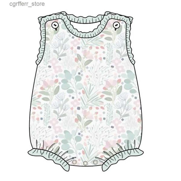 Romances recém-nascidos Bubble Romper Babi Girls Roupas Mint Floral Bodysuit Flower Print Roupe