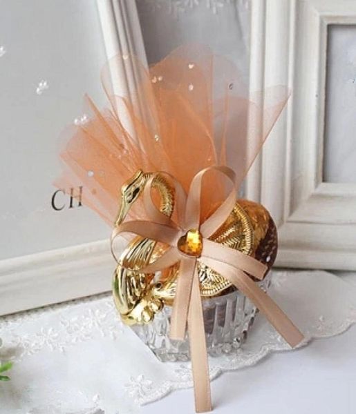 Caixa de doces de casamento de cisne de ouro prateado especial com champanhe gaze judeu box box chuveiro de chá de bebê de casamento de caixa de casamento