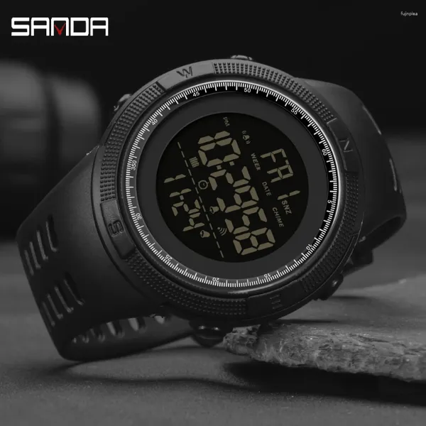 Relógios de pulso Sande Luxury Men Digital Wristwatch Fashion LED exibe masculino a banda pu da banda esportiva masculina