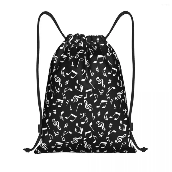 Aufbewahrungstaschen Musikfestival Musical Note Draw String -Tasche Männer Frauen falten Fitnessstudio Sport Sackpack Training Rucksäcke