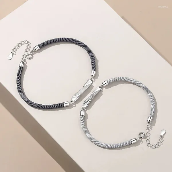 Braccialetti di fascino Sterling Silver Color Mobius Square for Lovers Couple Chain Link Original Fashion Jewelry