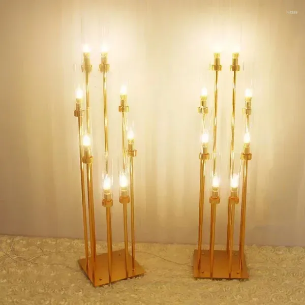 Decoração de partido 8heads vela de metal stand claro acrílico castiçal cileiro titular tabela de mesa Candelabra el casamento