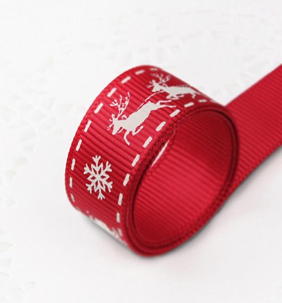 Feliz Natal Red Ribbon Rena Print Glitter Fabric Ribbons embrulhe