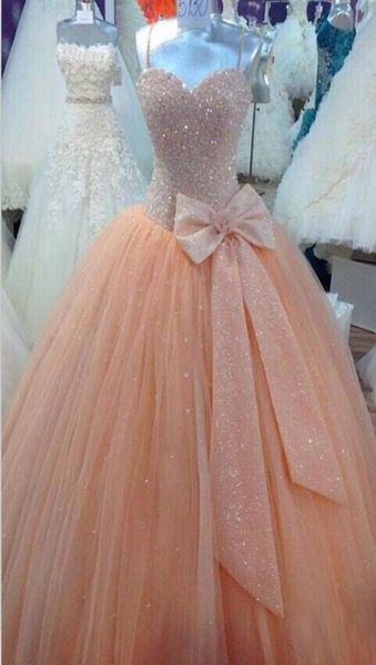 Peach Tulle Sweet 16 Платье платья Quinceanera Sparking Sequint