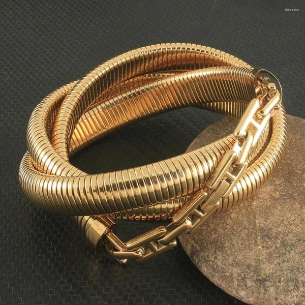 Bangle exageros em estilo grosso de jóias de jóias de jóias de banglê de aço inoxidável Três camadas Frea para parafuso Bglzaaei