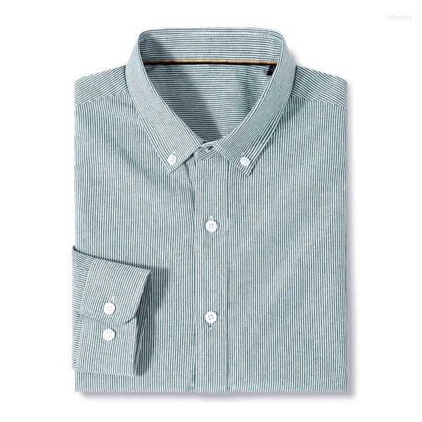 Camisas de vestido masculinas 2024 Camisa de manga comprida para homens Casual casual de algodão puro estilo britânico listrado no hombre da primavera/outono ropa