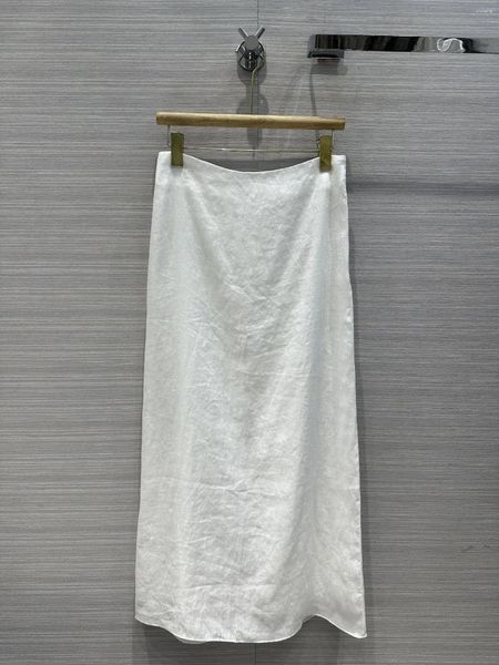 Signe 2024 Donne alla moda Sexy Casual After Split Middle and High Drive Pure White Linen Long Skirt 0412