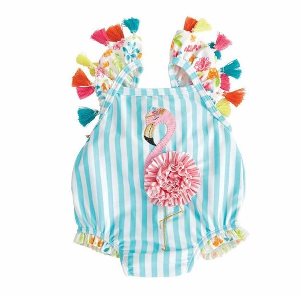 Yeni bebek kız sevimli bikini tek parça püsküllü mayo çiçek mayo karikatür kuş çocuk mayo prenses toddler plaj giyim1535688