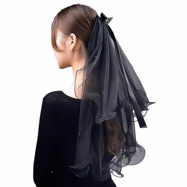 Cabeça de noiva de casamento vá véus mulheres de gaze dupla de gaze malha preta photo photo de véu
