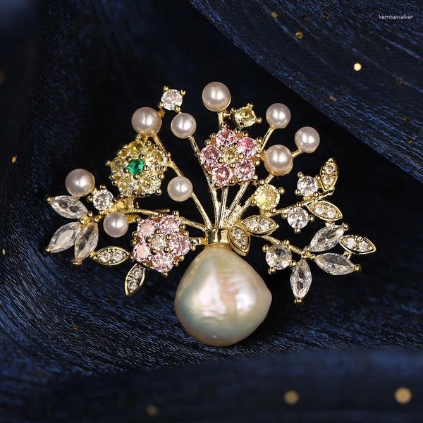 Broschen elegantes Design farbenfrohe exquisite türkis Barock Perlen Vase Pins für Frauen Männer Anzug Mantel High-End-Schmuck Geschenk