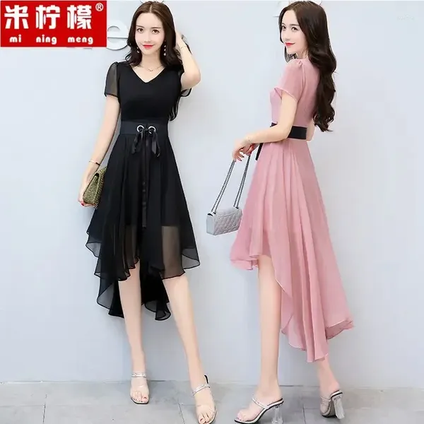 Abiti casual Domande in chiffon midi con chiffon femminile vestido de mujer femme abito