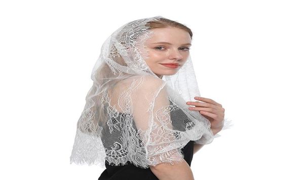 Шарфы белые женщины039S Испанский мантильский кружевной католическая вуаль для часовни Шаль, покрывающая шарф, массовый круглый стиль 5813169