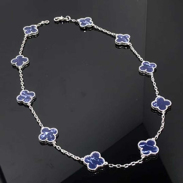 Van Designer New Peter Stone Four Leaf Erba Ten Flower Necklace Blue Star Sky High Solid Color