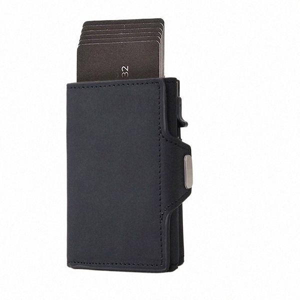 2023 Kreditkartenhalter Männer Brieftasche RFID Aluminium Box Bank PU Leder Brieftaschen mit Mey Clip Carb Fibre Bank Cardinhalte T5IC##