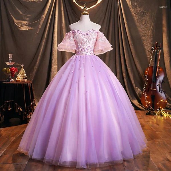 Vestidos de festa Jeheth 3D Mãe Flor Flor Luz de baile de baile de mangas de sino de ombro vestido noturno para mulheres amarrar balll