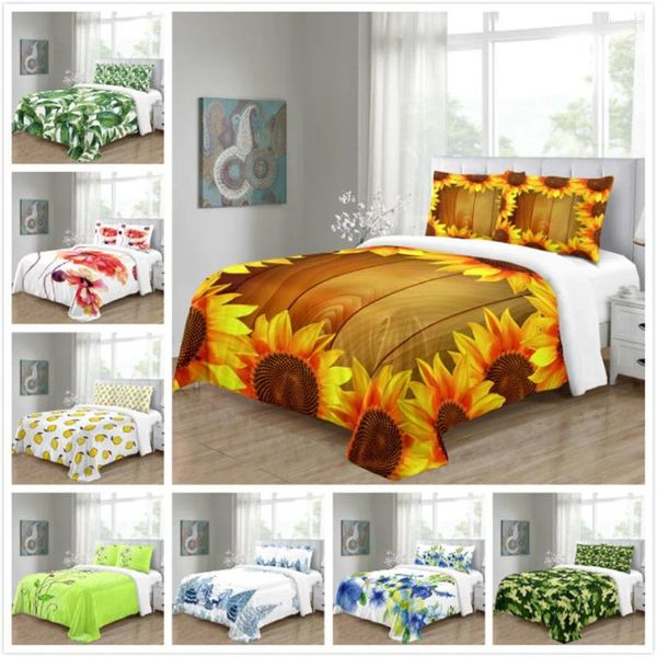 Bettwäsche -Sets 3 Stcs Sonnenblumenblumenfeldmuster Duvet Cover Kissen Hülle Quilt Set Bettwolken Single für Bett